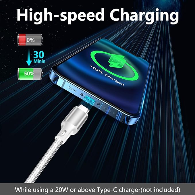 cugunu USB C to USB C Charger Cable, 5 Pack [3/3/6/6/10ft] Type C Fast Charging Cord High Data & Transfer Wire Compatible for iPhone 16/15/Pro/Plus/Pro Max iPad Pro Air 5 Samsung Galaxy(Silver)