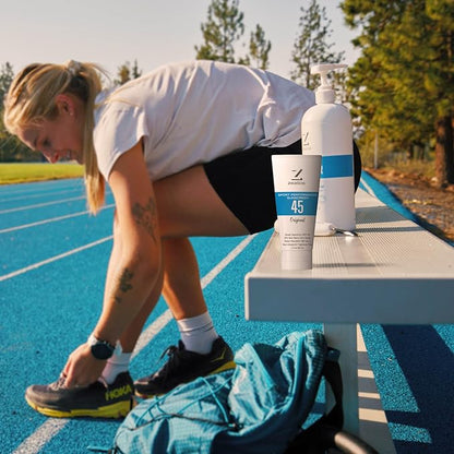 Zealios Sport Performance Original SPF 45 Hybrid Sunscreen 3 oz - Broad Spectrum, Water & Sweat Resistant (80 min) Non-Greasy, 8% Non-Nano Zinc Oxide Lotion for Swimming, Running & Cycling