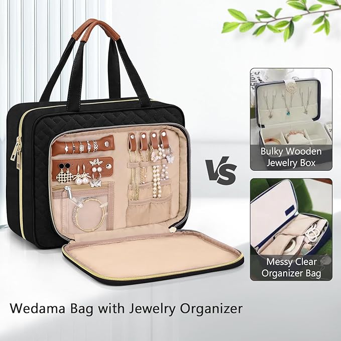 Wedama Toiletry Bag for Women, Large Cosmetic Travel Bag, Hanging Toiletry Bag for Bathroom, Thickened PVC Waterproof Makeup Bag, Toiletries Bag for Travel Business Trips and Camping, Black