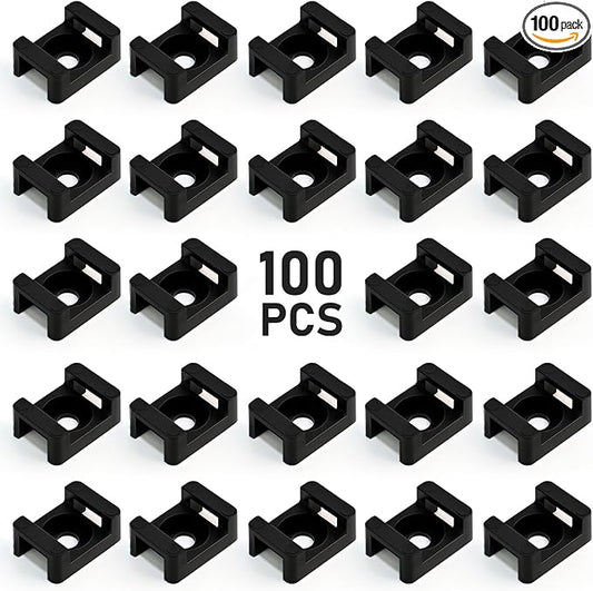100 Pcs Cable Zip Tie Mounting Base,23x16x10(L*W*H) mm Cord Tie Mount Wire Holder Fix Bottom Wire Management,5 mm(M5) Screw Hole for Home/Office/Outdoor