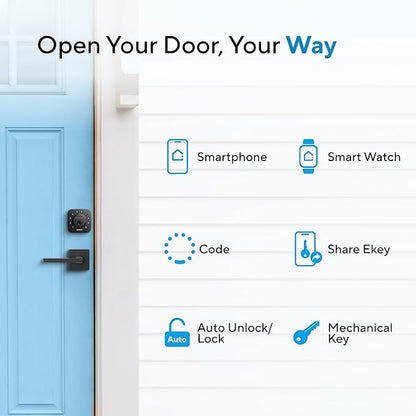 ULTRALOQ U-Bolt WiFi Smart Lock with Door Sensor, 7-in-1 Keyless Entry Door Lock, Built-in WiFi Deadbolt Front Door, App Remote Control No Hub, Auto Unlock, Easy Installation, IP65 Waterproof, Black