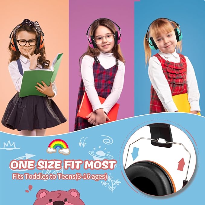 MelonArt Kids Ear Protection Earmuffs Safety Hearing Protection Headphones Noise Reduction for Autism Sensory Kids Chirldren (Mint & Pink & Orange)