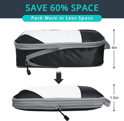 7 Set Compression Packing Cubes for Travel - Compressible, Lightweight, and Space-Saving Packing Cubes, Travel Essentials for Women, Black