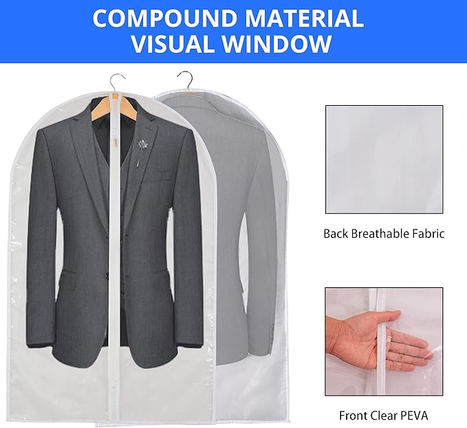 Clear Garment Bag Suit Bags for Closet Storage, Vinyl Garment Bags for Hanging Clothes, Coat Covers for Closet with Zipper and Plastic Garment Bags for Hanging Clothes - 24'' X 40''/12 Pack