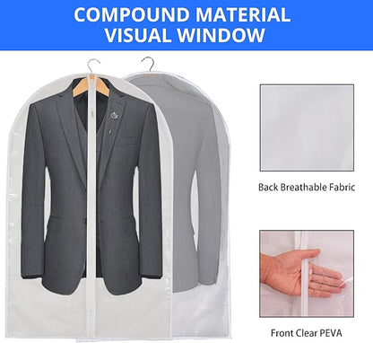 Clear Garment Bag Suit Bags for Closet Storage, Vinyl Garment Bags for Hanging Clothes, Coat Covers for Closet with Zipper and Plastic Garment Bags for Hanging Clothes - 24'' X 40''/12 Pack