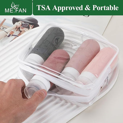 ME.FAN Travel Bottles for Toiletries, TSA Approved 3oz Travel Size Containers, Silicone Squeezable Portable Split Bottle, Travel Accessories for Conditioner, Shampoo, Lotion- 4 Pack Desert Sage
