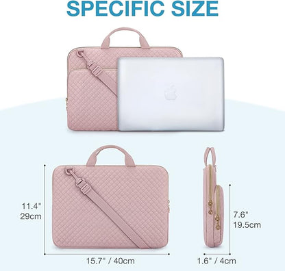 BAGSMART 15.6 Inch Laptop Case Sleeve Compatible with MacBook Pro 16 Inch,15.6 Inch HP,Dell,Acer Aspire,Asus Notebook, Lightweight Laptop Bag for Women with Shoulder Strap,Pocket,Handle, Pink