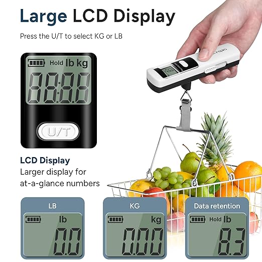 Battery-Free Luggage Scale, Suitcase Scale for Travel, 110 lbs/50 kg, Portable Handheld Weight Scale, No Batteries Needed