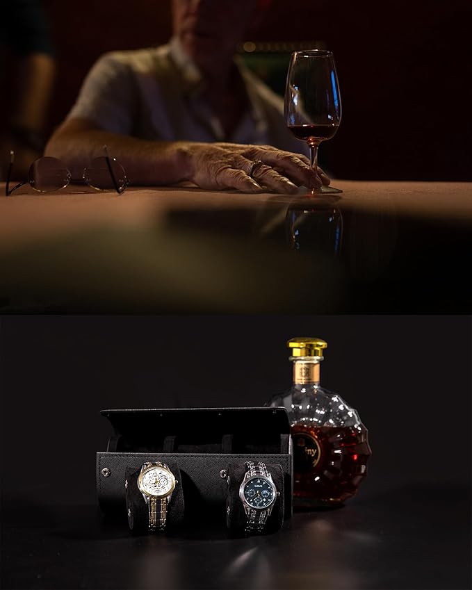 MR.OKAY 3 Watch Travel Case- Classic Leather Watch Case With Superb Texture.Portable Watch Roll Or Organizer For Storage And Display. Best Travel Gift for Men,All Handcrafted By Artisans.