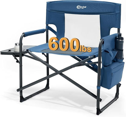 PORTAL 27" Oversized Director Camping Chair with Cooler, Heavy Duty Folding Chair for Adults Supports 600 LBs, Portable Outdoor Chairs for Outside Sports, Camping, Concert