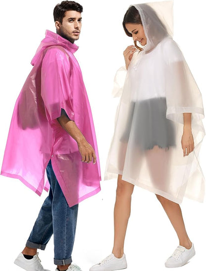 2 Pack Rain Ponchos for Adults Reusable - Raincoats Survival Emergency Heavy Duty Rain Coat with Drawstring Hood