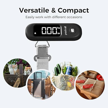 pack all 110 Lbs Luggage Scale, Digital Handheld Baggage Scale, Travel Suitcase Weight Scale with LCD Display, Battery Included, Black