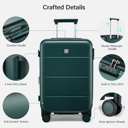 Hanke Expandable Luggage Sets 3 Piece with Spinner Wheels, 20/24/28" Hardside Carry On Luggage Large Suitcase, All-PC Hard Shell Luggage, TSA Lock, Lightweight Durable (Blackish Green)