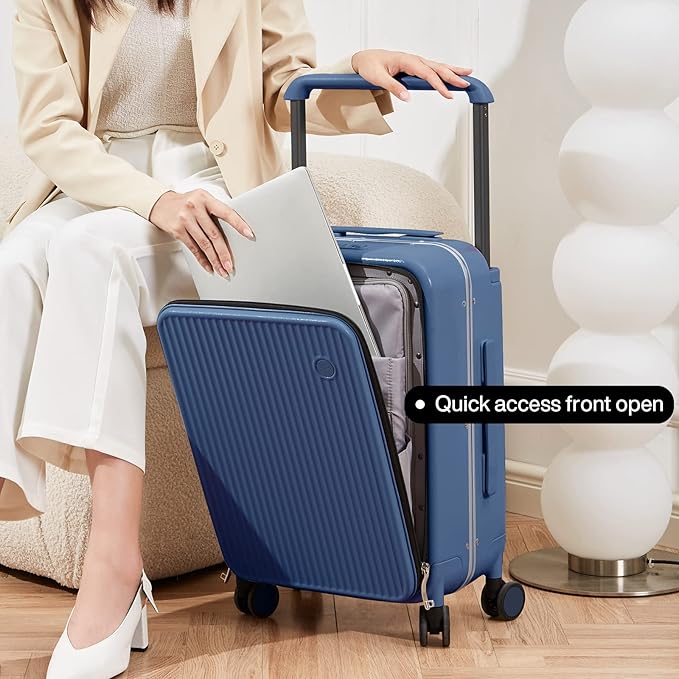 mixi Luggage Suitcases with Spinner Wheels 24'' Travel Luggage wih Front Laptop Pocket, Wide Handle PC Hardshell Suitcase with TSA Lock & Cover, Checked Luggage(Sapphire Blue)