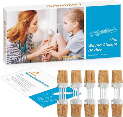 Emergency Wound Closure Strips - 5 Pcs Zip Stitch Butterfly Bandages Wound Closure Kit - Painless Steri Strips Laceration Kit for Wound Care - Zip Tie Adhesive Bandaids