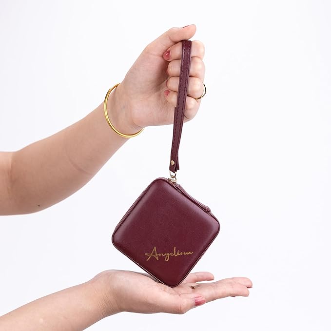 Angelina's Palace Personalized Jewelry Case with Name Engraved,Custom Leather Travel Jewelry Organizer Box for Rings,Earrings,Necklaces,Birthday Bridesmaid Gift For Women