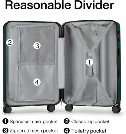 Hanke 20 Inch Carry On Luggage 22x14x9 Airline Approved Lightweight PC Hard Shell Suitcases with Wheels Travel Luggage Rolling Suitcase Travel Luggage Bag for Weekender(Blackish Green)