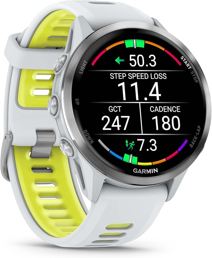 Wearable4U Garmin Forerunner 970 Titanium Smartwatch with Whitestone Case and Whitestone/Translucent Amp Yellow Band, AMOLED Display with Garmin HRM 600 M-L Power Bank Bundle