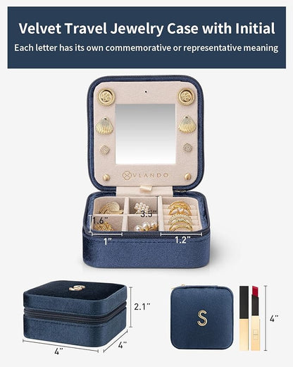 Vlando Travel Jewelry Organizer for Women, Travel Jewelry Organizer, Necklace Organizer Earrings Ring Organizer, Jewelry Travel, Travel Gifts for Women Travel Essentials - Letter S, Dark Blue