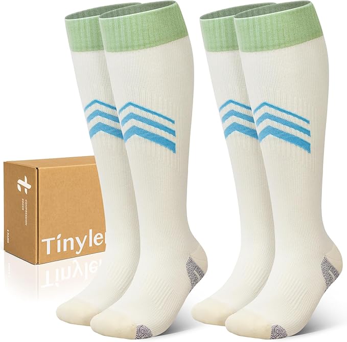 TINYLEMON Wide Calf Compression Socks for Women & Men 15-20 mmHg Cushioned Sole Knee High Support Socks for Long Hours & Daily Wear