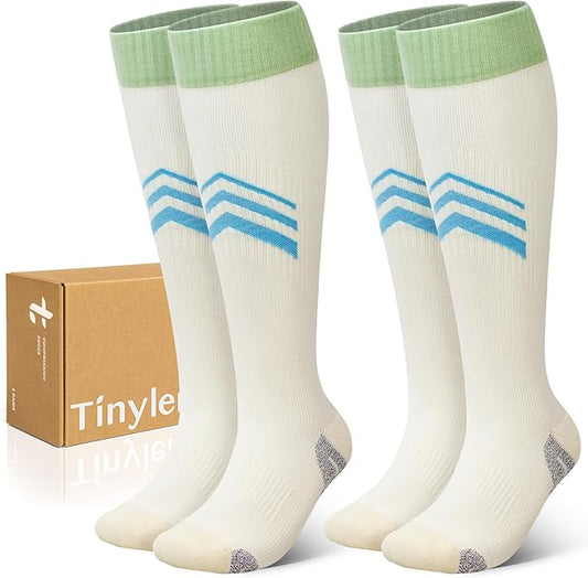 TINYLEMON Wide Calf Compression Socks for Women & Men 15-20 mmHg Cushioned Sole Knee High Support Socks for Long Hours & Daily Wear