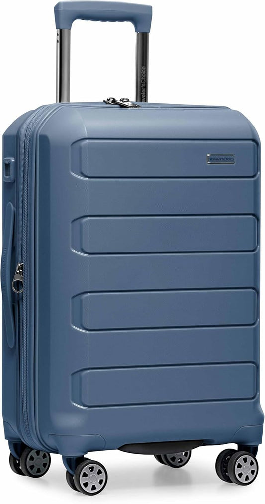 Traveler's Choice Pagosa Indestructible Hardshell Expandable Spinner Luggage, Slate Blue, 22-Inch Carry-on
