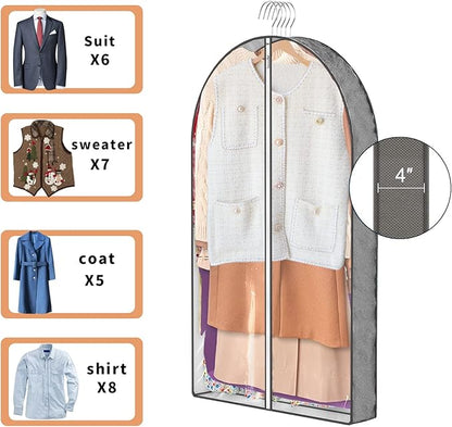 3 Pcs Garment Bags, 40" & 50" PEVA Moth-Proof Breathable Dust Cover, Hanging Clothes Covers with Bedroom, Suits, Padded Clothes, Shirts Prevent Dust