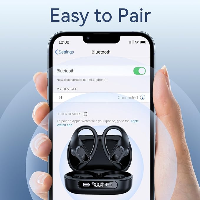 occiam Active Noise Cancelling Wireless Earbuds Bluetooth Headphones Ear Buds 96Hrs Playback Clear Call Waterproof Earphones with Ear Hook Microphones for Sport Running Exercising Black