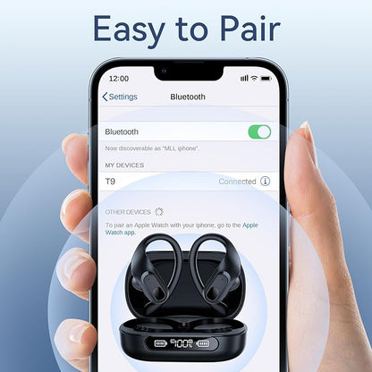 occiam Active Noise Cancelling Wireless Earbuds Bluetooth Headphones Ear Buds 96Hrs Playback Clear Call Waterproof Earphones with Ear Hook Microphones for Sport Running Exercising Black