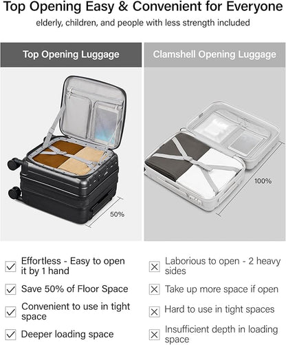 Hanke 16 Inch Expandable Under Seat Luggage with Wheels Top Opening Small Suitcase with Wheels Carry On Luggage Airline Approved Lightweight Hard Shell Suitcases for Weekender Overnight-Jet Black