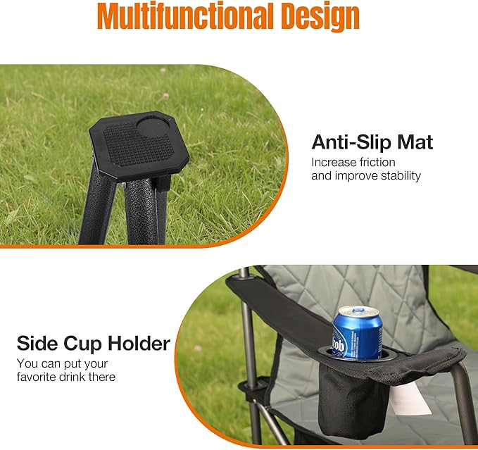 2PC Camping Chairs Portable Chair Folding Chair with Cooler Bag and Cup Holder for Outdoor,Sports,Beach,Fishing, Hiking, Travel, Picnic, Backyard,2PC,Black