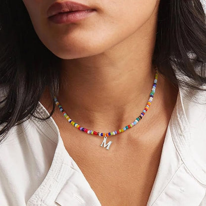 Yoosteel Christmas Gifts for Teen Girls Grandkids - Colorful Beaded Initial Necklace for Girls Jewelry A-Z Letter Choker Necklace Birthday Gifts Stocking Stuffers for Teenage Girl Women Gifts