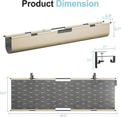 2-in-1 Under Desk Cable Management Tray & Privacy Panel, Dual-Sided Felt Cord Organizer to Hide Wires and Clutter, Desk Mount Cord Holder for Office and Home, Clamp or Screw Mount (Khaki/Gray, 45")