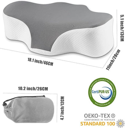 Bespilow Travel Pillow for Sleeping,Cervical Neck Support Pillow for Neck Pain Relief,Lightweight Ergonomic Memory Foam Camping Pillow,Portable Contour Pillows w/Travel Storage Bag,Cooling Cover