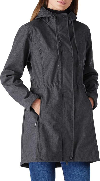 Outdoor Ventures Women's Lightweight Waterproof Fleece Lined Hooded Softshell Rain Jacket, Warm Windbreaker Long Coat
