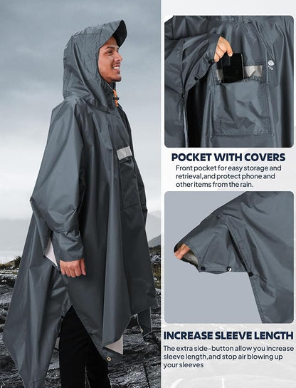 ANYOO Hooded Rain Poncho for Adults Waterproof Lightweight Rain Coat for Men Women Reusable Rain Jacket for Emergency Outdoor