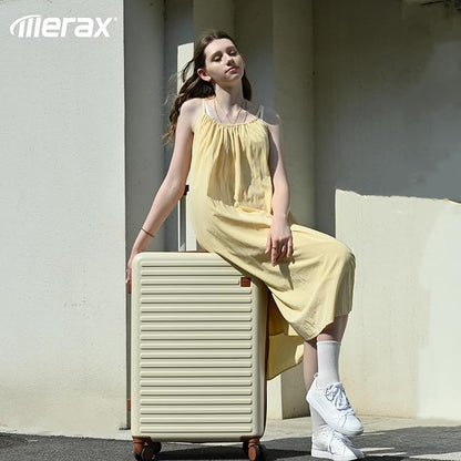 Merax 4-Piece Luggage Set with USB Charging Ports Suitcase with TSA Lock Travel Duffel Bag Wet-Dry Toiletry Bag, ivory and brown