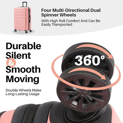 AnyZip Suitcase Hardside PC ABS Lightweight USB Luggage with Wheels TSA Lock Checked-Large 28 Inch Pink