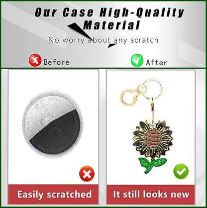 Shiny Leather Charm Keychain Holder Case Compatible with AirTag,Cute Protective Cover with Keyring,Anti-Scratch Finder GPS Tracker Case for Wallet Keys,Bag,Pets(Flower A)