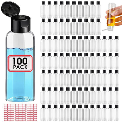 100 Pack Empty 3.4 oz Travel Bottles Tsa Approved Leakproof Plastic Squeezable Small Bottles for Toiletries Liquids Travel Essentials with Black Flip Cap