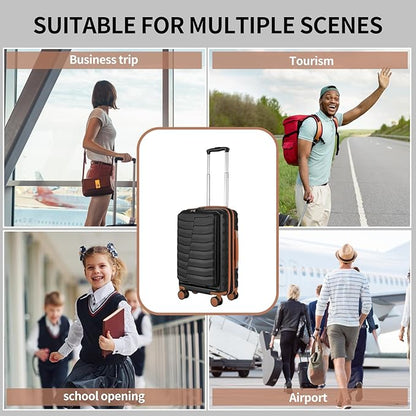 22×14×9 Airline Approved Carry On Expandable Luggage with Front Open Pocket, Spinner Wheels, ABS+PC Hardshell Small 20inch Suitcase with Protective Cover and Luggage Tag, Black