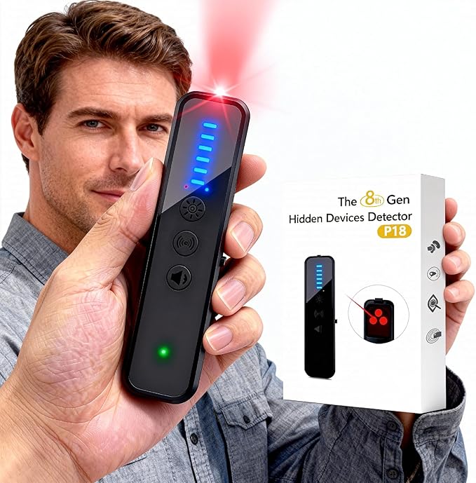 SALAN Hidden Camera Detector – Portable RF Detector & Camera Finder with Infrared Lens Scanner, GPS Tracker Detector for Vehicles, Bug Sweeper & Hidden Device Detector for Hotel Rooms, Travel