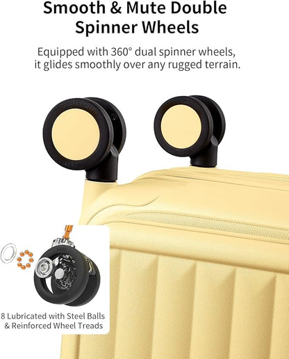 aji Expandable Top Open 26 Inch Checked Luggage with Spinner Wheels, Large Suitcase with TSA Lock, Hardside Travel Luggage Suitcases for Men Women, for 24+Days Travel, Cheese Yellow