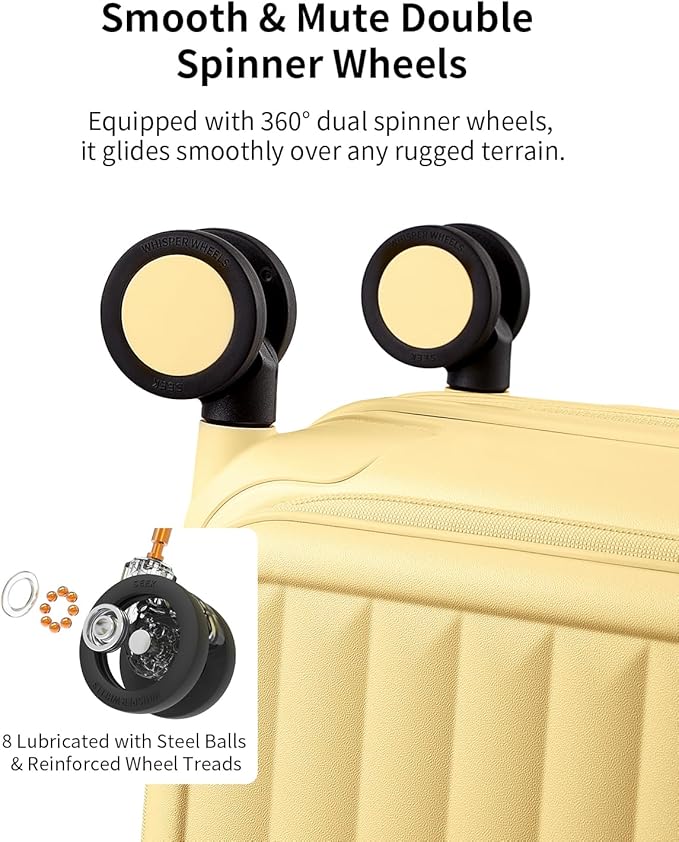 aji Expandable Top Open Carry On Luggage 22x14x9 Airline Approved, 20 Inch Hard Shell Carry On Suitcase with Spinner Wheels,Travel Small Luggage for Women Men,Cheese Yellow