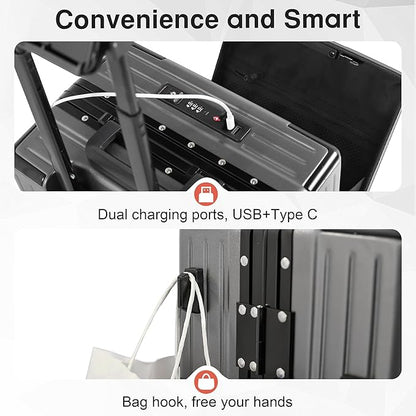 Carry On Luggage 22x14x9 Airline Approved Aluminum Frame, 20 Inch Hard Shell Carry On Luggage, Suitcase Carry-on Zipperless Luggage, TSA Approved (Grey)