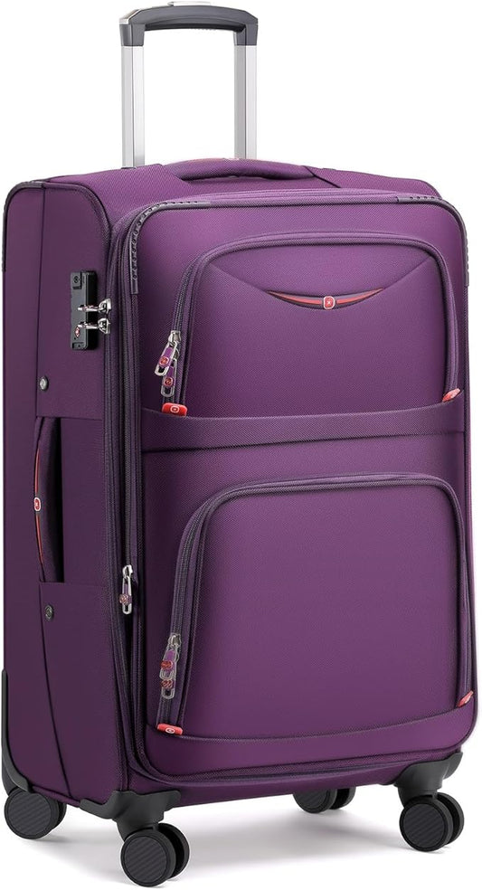 Softside Expandable Luggage with 4 Spinner Wheels, Durable Checked-Luggage Suitcase (Purple, 25-Inch)