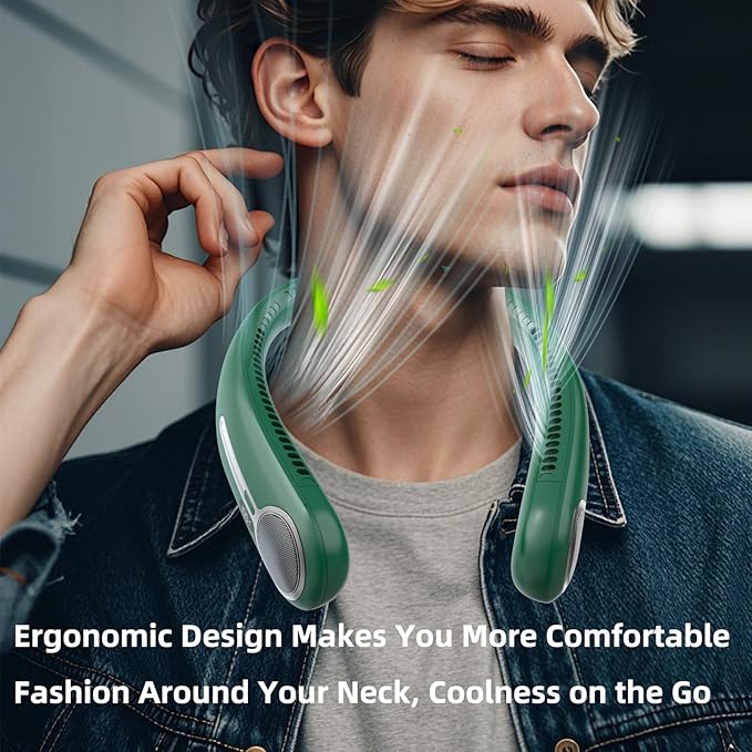 Portable Neck Fan,Hands Free Personal Wearable Bladeless Fan,6000mAh USB Rechargeable,360° Cooling,LED Display,4-Speeds,Birthday Gifts for Men Women Dad Mom,Christmas Gifts (Dark green)