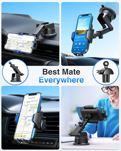 VANMASS [Pro Version] Universal Car Phone Mount [Super Suction Cup] Dashboard Phone Holder, Handsfree Windshield Dash Vent Phone Holder Car, Compatible for iPhone 17 16 15 14 Samsung LG & Truck,Blue