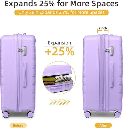 LARVENDER Luggage Sets 5 Piece with Duffel Bag Expandable(Only 28 inch) Hardside PP Carry On Luggage with 360° Spinner Wheels TSA Lock Luggage Sets for Women, Lavender