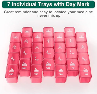 XL Pill Organizer 4 Times a Day, BUG HULL Extra Large Weekly Pill Box Case, 7 Day Vitamin Container Daily Pill Holder for Cod-Liver Oil, Vitamins, Supplements